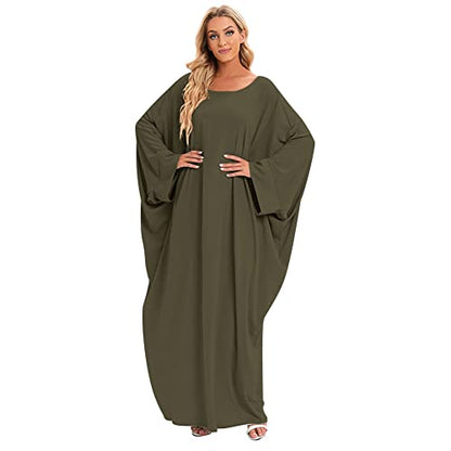 Muslim Dress for Women Pakistani Kaftan Abaya Robe + Hijab Arabic Islamic Prayer Clothes Dubai Outfits - color: Army Green Set