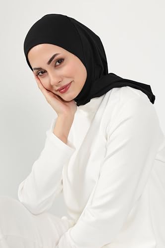 Aisha's Design Full Coverage%95 Cotton Bonnet for Women, Ready-to-Wear Hijab Bonnet Headscarf with Neck Coverage - color: Black