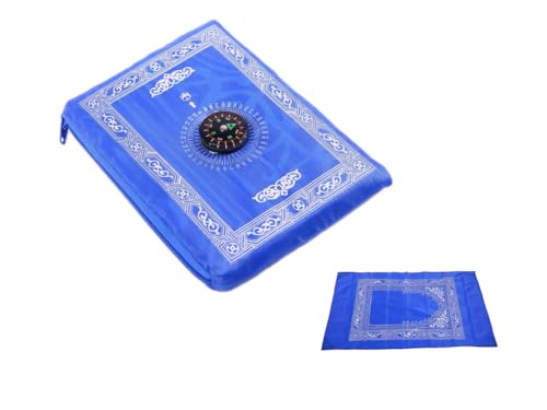 1 PiecesTravel Prayer Mat with Compass,Muslim Prayer Carpet,with Compass Pocket Sized Carry Bag,Muslim Travel Prayer Mat and Attached Compass,Islamic Prayer Rug,Blue