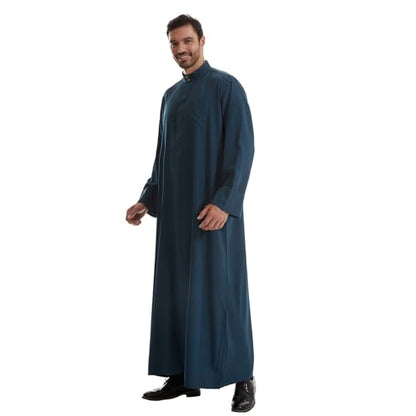 IWEMEK Muslim Thobe for Men Kaftan Thobe with Pockets Middle East Saudi Arabic Robe Ramadan Caftan Dubai Islamic Abaya Dress - color: Dark Blue, size: Medium