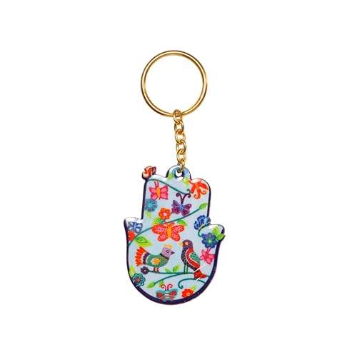 EMANUEL Yair Hamsa Hand Keychain Charm 1.7 Inch | Metal Lucky Charm Hand Blessing Jewish Judaica Gift Hand of Fatima Evil Eye - color: Birds & Butterflies Shj-13
