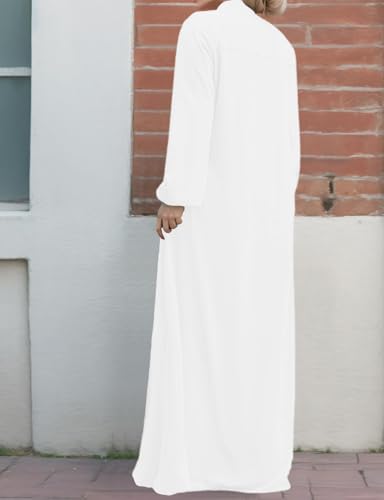Womens Abaya Muslim Long Sleeve Front Zipper Dress Prayer Islamic Clothes with Pockets - color: White, size: Medium