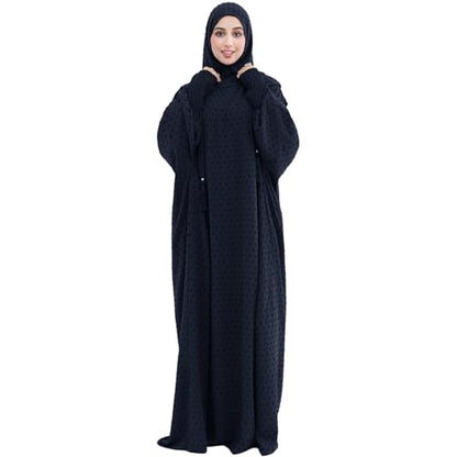 Upgraded Abaya Dress for Women 1PC Hoodie Polka Dot Modest Prayer Robe - color: Navy, size: Size 1
