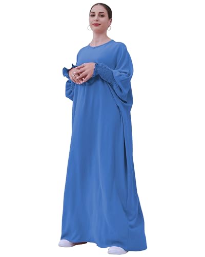 Muslim Prayer Abaya Islamic Women's Khimar Pure Color Hijab Dress Long Sleeve Dubai Kaftan - color: Lightblue