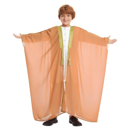 IWEMEK Kids Abaya Arabic Thobe for Boys Muslim Robes Islamic Prayer Clothes Embroidered Chiffon Kaftan Cardigan Dubai Thobe - color: Camel, size: 4-5T