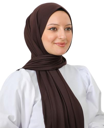 Prien Hijab for Women Viscose Scarf Lightweight Muslim Hijabs Long Shawl Islamic Scarves Turkey Silk Headscarf for Womens - color: Brown