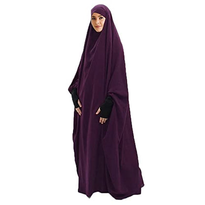 FPOVFPO Womens One-Piece Solid Abaya Muslim Prayer Dress Islamic Maxi Kaftan with Hijab Dubai Full Length Dress - color: Purple