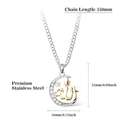 Brilucky Allah Necklace for Women,Muslim Islamic Necklace Religious Faith Pendant,Arabic Moon Jewelry Gifts for Eid Mubarak Ramadan