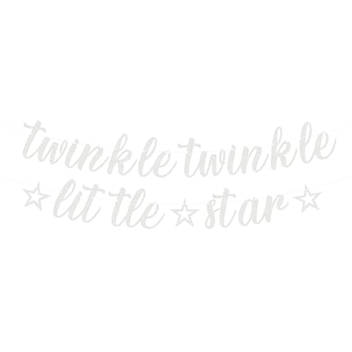Pre-Strung Twinkle Twinkle Little Star Banner - Silver Glitter Star Theme Baby Shower Decorations for Boy or Girl, Perfect for Gender Reveal Party/Baby Birthday Party/Baby Shower, Photo Booth Props - color: Silver