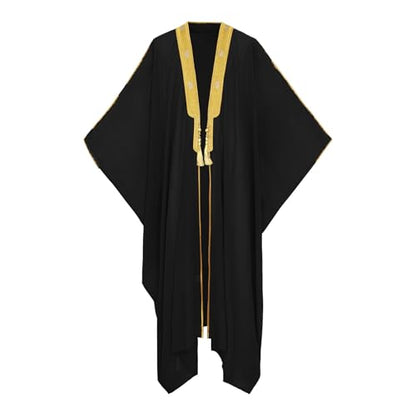 Toddler Boys Muslim Arabic Thobe Long Sleeve Embroidered Islamic Kaftan Teens Middle East Prayer Dress Ramadan Eid Clothes - color: Black, size: 9-10 Years