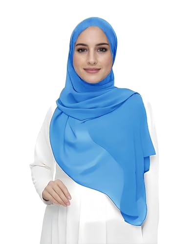 Premium Chiffon Hijab Head Scarf Shawl Wrap for Muslim Women Lightweight - color: Azure Blue