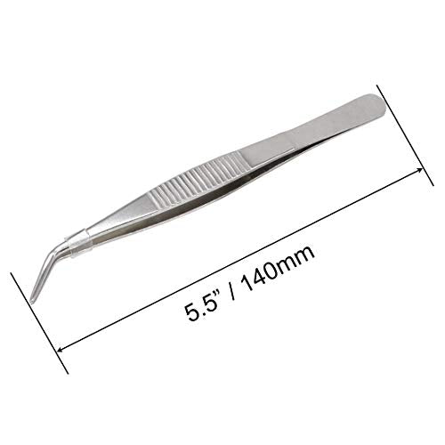 5-1/2 Inch Stainless Steel Tweezers with Curved Serrated Tip Multipurpose Forceps for Craft Repairing 2 Pack - size: 5-1/2 Inch
