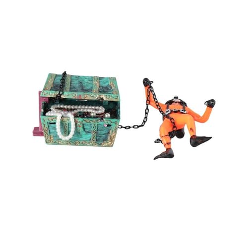 Fish Tank Decor Creative Air Pump Connecting Diver Treasure Hunter Treasure Box Aquarium Decoration(Black)