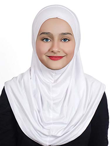 AL AMIRA Girl's Hijab Cotton 1 piece Amira Headscarf Cotton one Pcs Hijab - color: White
