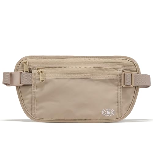 Pander RFID Blocking Travel Money Belt – Hidden Waist Pouch for Passport, Cash, Cards, Slim Belt Bag for Men and Women, Raw Line - color: Raw Line, size: 27 x 15 cm