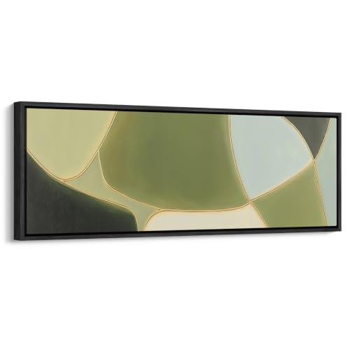 wall26 Large Framed Wall Art Canvas Print - Green Gold Geometric Abstract - Contemporary Artwork for Living Room Bedroom Office - 60"x20" Black - color: A10-2608-M29, size: 60"L x 20"W, style: Black Frame