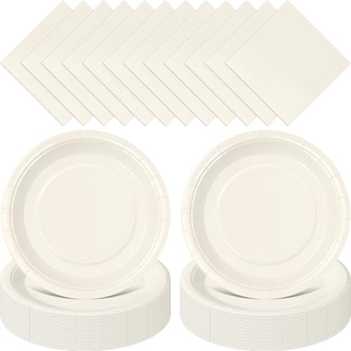 Zhehao 120 Pcs Dessert Plates Napkins Set, 7 Inch Party,Cream - color: Cream