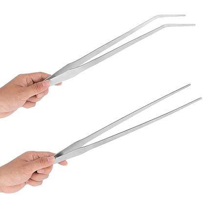 Aquarium Tweezers Extra Long 15 inches Feed Tong clamps - FEITA Straight and Curved Stainless Steel 38cm Tweezers Set for Fish Tank Plants Aquascape Tools & Reptile Feeding Tongs - Sliver 2Pcs - color: Sliver 2pcs