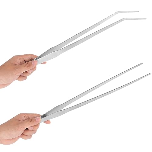 Aquarium Tweezers Extra Long 15 inches Feed Tong clamps - FEITA Straight and Curved Stainless Steel 38cm Tweezers Set for Fish Tank Plants Aquascape Tools & Reptile Feeding Tongs - Sliver 2Pcs - color: Sliver 2pcs