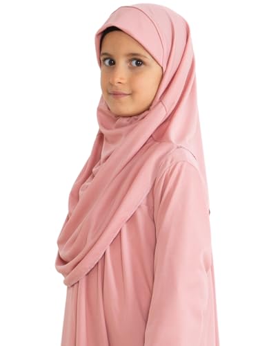Prien Kids Prayer Dress Muslim Clothes for Girls Long Sleeve Abaya with Hijab Two Piece Maxi Islamic Set Scarf Kaftan Jilbab - color: Powder Pink