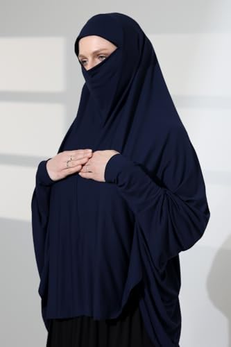 ihvan online, Women Muslim Hijab Cover, Islamic Khimar, Long Salah Clothes. Prayer Hijab for Women - color: Navy Blue