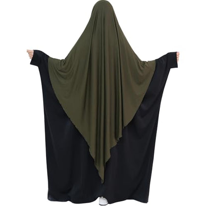 khalat Muslim Stretch Hijab Solid Color Full Cover Hijab for Women V-shaped Fashion Daily Prayer Hijab - color: Army Green