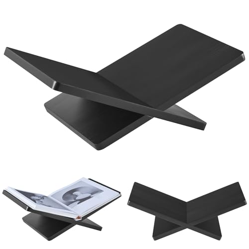 Solid Wooden Book Stand for Desktop Display & Reading –15.7" x 9.4" x 5.7” Extra Large Wood Open Book Holder for Cookbook, Bible, Recipe, Textbook, Magazine (Solid Black Finish Wood) - color: Solid Black Finish Wood