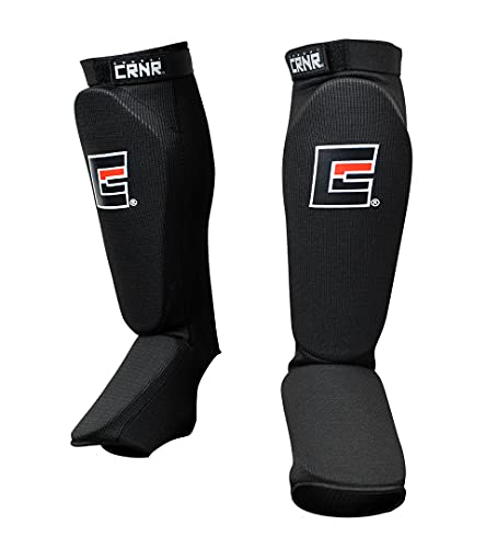 Combat Corner Slip On Elastic Muay Thai Shin Guards – Kickboxing, MMA Sparring and Training Protective Instep Shin Pads - size: Adult S/M