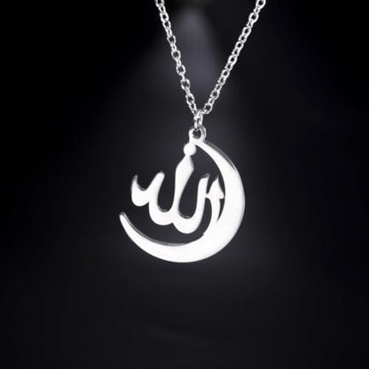 LIKGREAT Allah Necklace Stainless Steel Crescent Moon Allah Pendant Necklace Islamic Muslim Faith Jewelry for Eid Ramadan - style: s2