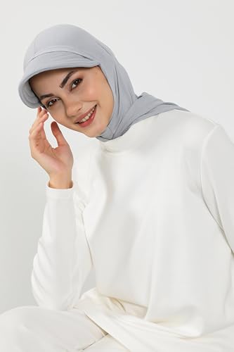 Aisha's Design Full Coverage Cotton Bonnet Hijab with Visor Modest Underscarf Bonnet - color: Grey