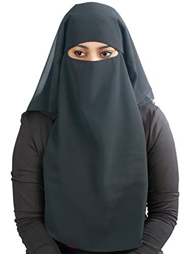 MyBatua 3 Layers Saudi Niqab In Breathable Georgette, Wholesale Price, 1pc Face Veil NQ-003 - color: Dark Grey