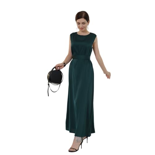 Ramadan Eid Prayer Abaya Dress for Women Muslim Islam Turkey Satin Sleeveless Slip Inner Under Loose Long Dress - color: Dark Green, size: Small