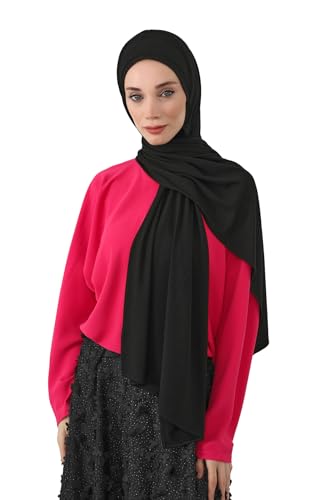 Aisha's Design Neck-Covering Practical Jersey Hijab with Built-In Ninja Bonnet - color: Black