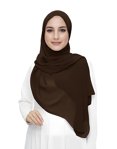 Premium Chiffon Hijab Head Scarf Shawl Wrap for Muslim Women Lightweight - color: Chocolate Brown