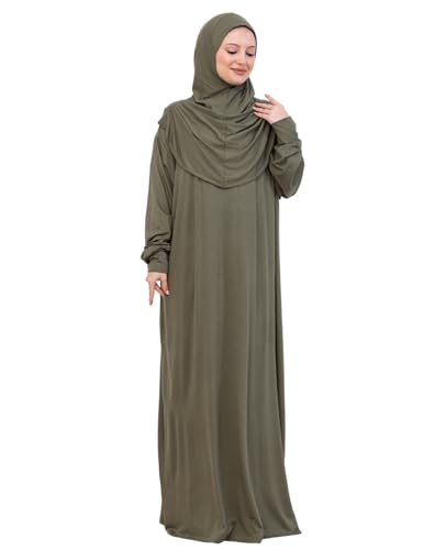 Prien Prayer Dress For Women, Cotton Muslim Abaya, Soft Hijab, Elegant Turkish Islamic Wear For Eid, Ramadan, Umrah, Hajj - color: Khaki