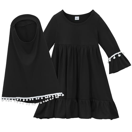 Baby Abaya Muslim Prayer Dress with Hijab Abayas Long Sleeve Newborn Infant Baby Girls Worship Outfit - color: 01#_black, size: 0-6 Months