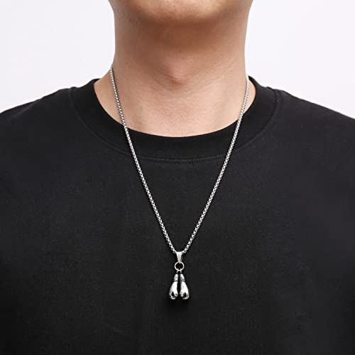 HZMAN Men Women Punk Stainless Steel Boxing Glove Chain Pendant Necklace - color: Silver（Two boxing gloves set）