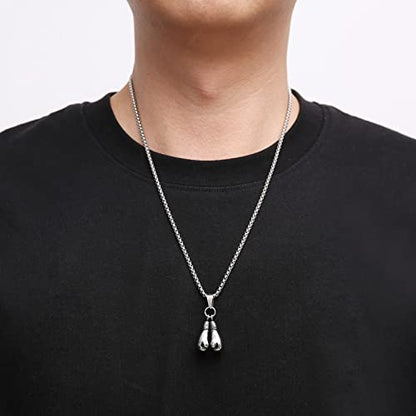HZMAN Men Women Punk Stainless Steel Boxing Glove Chain Pendant Necklace - color: Silver（Two boxing gloves set）