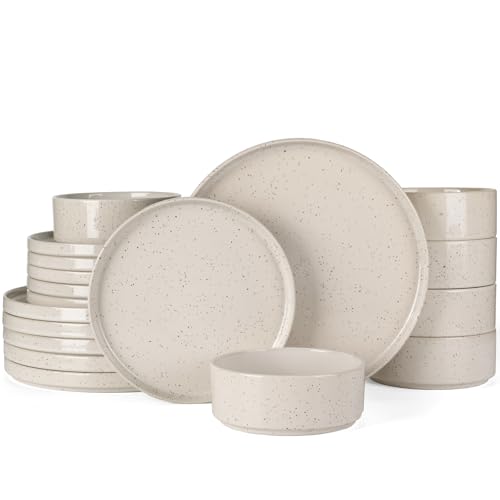Famiware Nebula 18-Piece Stoneware Dinnerware Set, Creamy White - color: Creamy White with Colorful Speckles, size: Service for 6 (Standard Dinner Set)