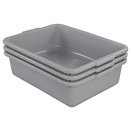 3-Pack Plastic Bus Tub, 13 L Plastic Utility Bus Box Dish Pan, Grey | Wash Basin Cleaning for Home, Laundry & Kitchen, Grey - color: Gray