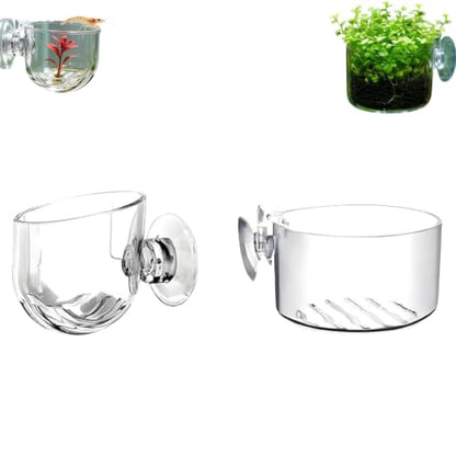 2Pcs Aquarium Plant Pot Set, Glass Fish Tank Plants Holder Aquarium Planter, Decoration Plants Cup with Suction Cups