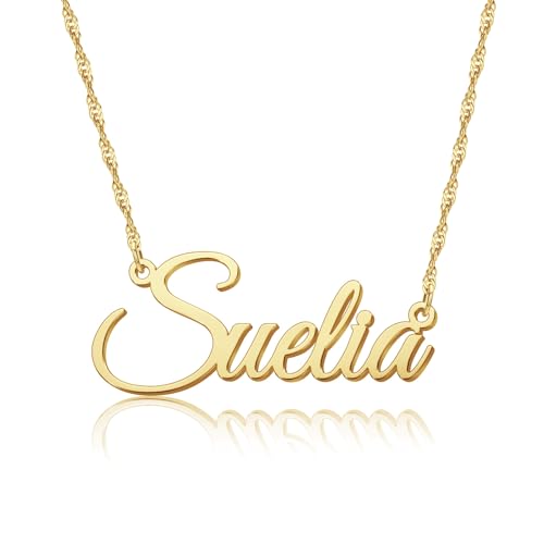 Custom Name Necklace, 18K Gold Plated Nameplate Personalized Jewelry Gift for Women - color: Style-05-Water Wave Chain