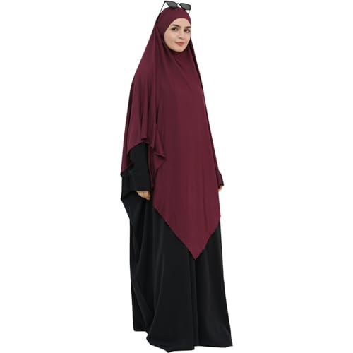 khalat Muslim Stretch Hijab Solid Color Full Cover Hijab for Women V-shaped Fashion Daily Prayer Hijab - color: Wine Red
