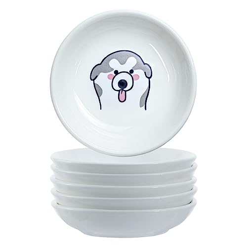 Super Cute Cartoon Animal Pattern Ceramic Sauce Dish/Seasoning Dish/Sushi Soy Dipping Bowl/Appetizer Plates/Serving Dish for Kitchen Home(Set of 6)-Dog Heads - color: Dog Head and Butt