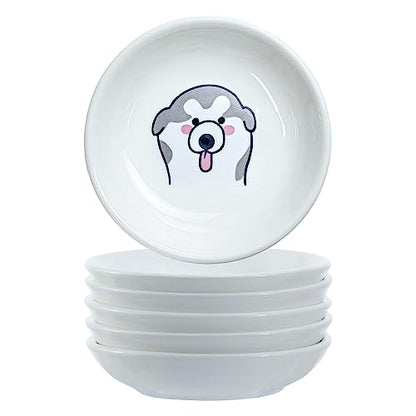 Super Cute Cartoon Animal Pattern Ceramic Sauce Dish/Seasoning Dish/Sushi Soy Dipping Bowl/Appetizer Plates/Serving Dish for Kitchen Home(Set of 6)-Dog Heads - color: Dog Head and Butt