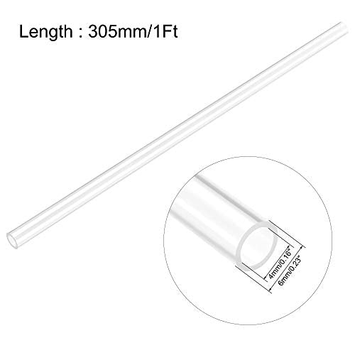 uxcell Clear Rigid Tubing 4mm(5/32'') ID x 6mm(1/4'') OD x 1Ft Length Round Plastic Polycarbonate Tube - size: 4mmx6mm