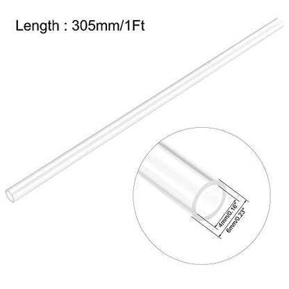 uxcell Clear Rigid Tubing 4mm(5/32'') ID x 6mm(1/4'') OD x 1Ft Length Round Plastic Polycarbonate Tube - size: 4mmx6mm