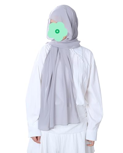 Magnetic Chiffon Hijab Scarf for Women, Quick Snap Closure Headscarf, Breathable Muslim Headwrap with Under Cap - color: Silver Mist