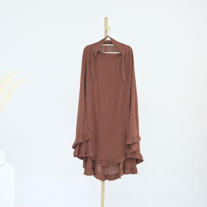 Boedaty Ramadan Eid Prayer Garment Long Khimar Hijab Scarf Wrap with Flounces Abaya Jilbab Muslim Islam for Women - color: Coffee1