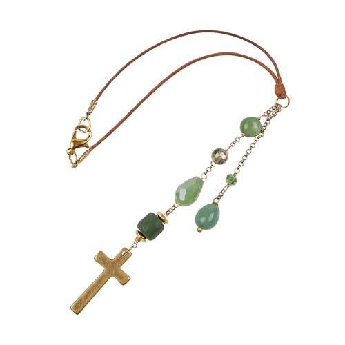 Elegant Cross for Car Mirror - Sun Catcher Rearview Mirror Charm, Transforms Sunlight and Diffuses Colors and Energy Throughout The Car - Green Crystals - color: Green Crystals